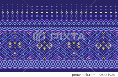 Embroidery ethnic pattern, Vector Geometric ornate background, Cross stitch retro zigzag style Embroidery ethnic pattern, Vector Geometric ornate background, Cross stitch retro zigzag style 96881980