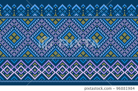 Geometric ethnic pattern, Vector embroidery ornamental background, Pixel cross stitch triangle style 96881984