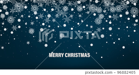Winter snow confetti scatters a leaflet on a background of blue tones. Flying tender colorful snowflakes background, cute water crystals vector. Festive design element for postcard, banner, template Winter snow confetti scatters a leaflet on a background of blue tones. Flying tender colorful snowflakes background, cute water crystals vector. Festive design element for postcard, banner, template 96882405