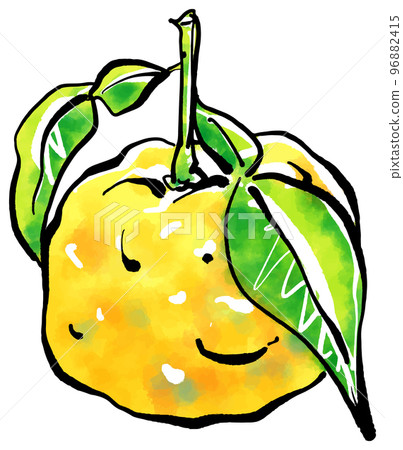 Yuzu's handwritten illustration (brush writing watercolor ink style) 96882415