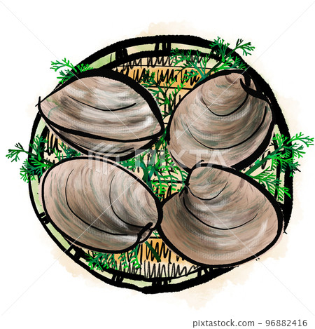 “Honbinos貝類（大asari）”的手寫插圖（毛筆繪畫風格） 96882416