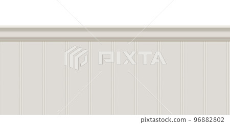 Beige beadboard or wainscot with top chair guard trim seamless pattern on white wall 96882802