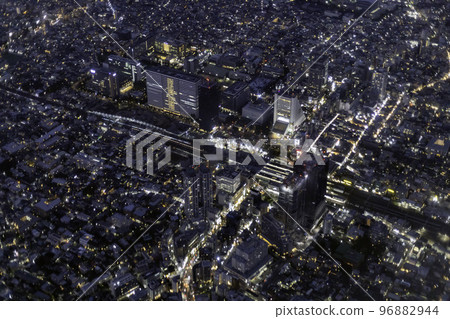 Aerial view near Nakano Station on the Chuo Line at night Aerial view near Nakano Station on the Chuo Line at night 96882944