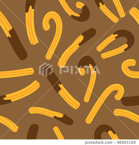Mexican or Spanish traditional dessert. Churros with chocolate. Seamless pattern Mexican or Spanish traditional dessert. Churros with chocolate. Seamless pattern 96883189