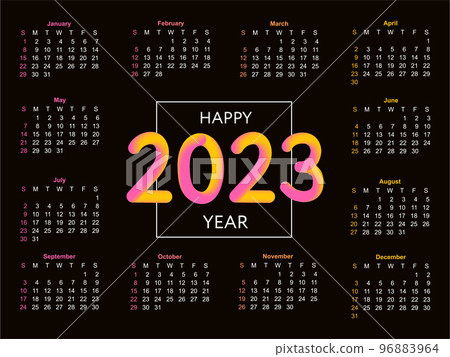 2023 Calendar year vector illustration. The week starts on Sunday. Christmas snowflakes calendar 2023 template. Calendar design Sunday in red colors. Vector 96883964