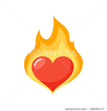 Red Heart in Flame, Romantic Element for for Valentines Day or Wedding Greeting Card. Love and Loving Relations Symbol Red Heart in Flame, Romantic Element for for Valentines Day or Wedding Greeting Card. Love and Loving Relations Symbol 96884137