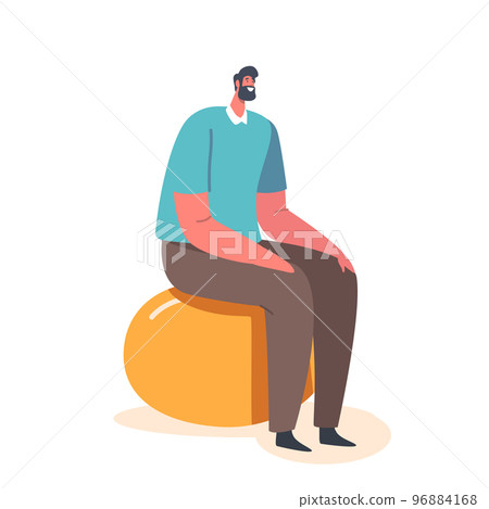 Adult Man Sitting on Huge Painted Egg Isolated on White Background. Easter Holiday Celebration Concept Adult Man Sitting on Huge Painted Egg Isolated on White Background. Easter Holiday Celebration Concept 96884168