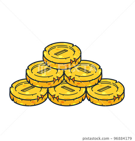PIle of gold coins. Outline cartoon Icon of money and treasure. Concept of earnings and wealth. PIle of gold coins. Outline cartoon Icon of money and treasure. Concept of earnings and wealth. 96884179