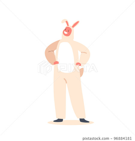 Child in Funny Costume of Rabbit, Little Character Wear Suit of Bunny Isolated on White Background. Kid Easter Holiday Child in Funny Costume of Rabbit, Little Character Wear Suit of Bunny Isolated on White Background. Kid Easter Holiday 96884181