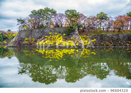 《Aichi Prefecture》Nagoya City Autumn Leaves Nagoya Castle Moat Reflection 96884328