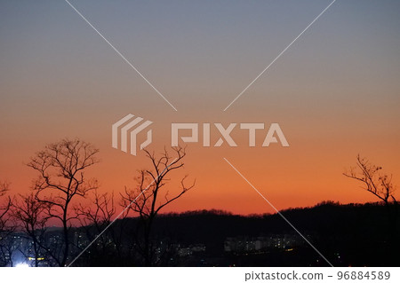 sunset with crescent moon sunset with crescent moon 96884589