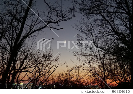sunset with crescent moon sunset with crescent moon 96884610