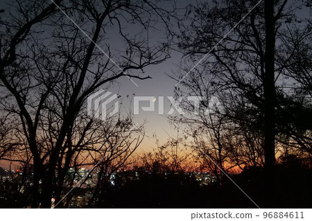 sunset with crescent moon sunset with crescent moon 96884611