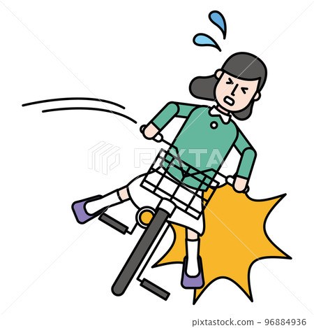 Woman falling while driving a bicycle 96884936