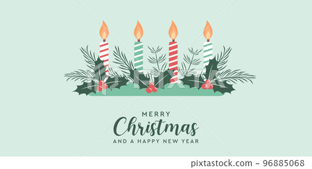 christmas greeting card banner with candle fir branches holly berry border christmas greeting card banner with candle fir branches holly berry border 96885068