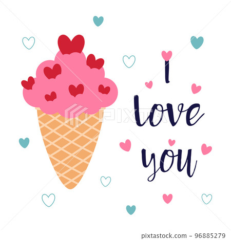 cartoon greeting card of ice cream with hearts 96885279
