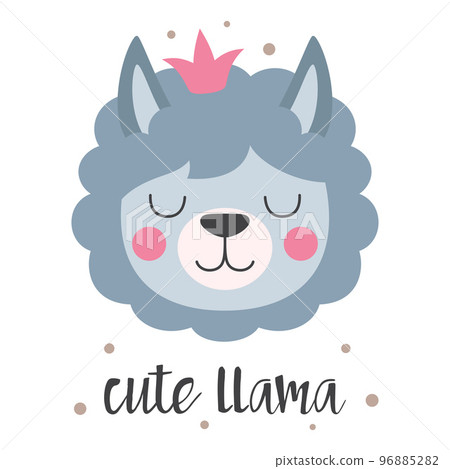 cartoon card of cute llama, print for kids 96885282