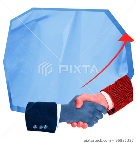Business partners. Firm handshake. Contemporary art collage. Inspiration, idea, creativity, surrealism. Colorful minimalism 96885385