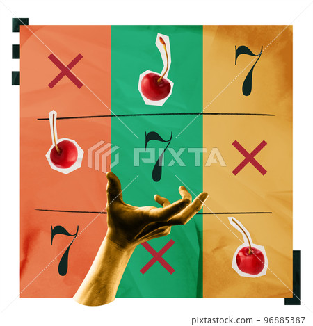 Gambling. Contemporary art collage. Inspiration, idea, creativity, surrealism. Colorful minimalism 96885387
