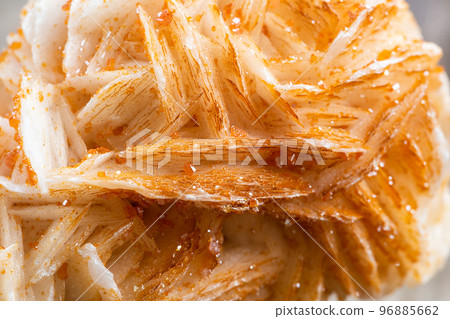 Orange Vanadinite on Barite Mineral Stone Macro Orange Vanadinite on Barite Mineral Stone Macro 96885662