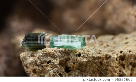 Raw Blue Green Tourmaline Crystal on Rough Stone 96885663