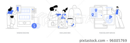 Take away lunch and snack abstract concept vector illustrations. 96885769