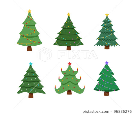 Christmas tree is traditionally decorated with toys and garlands. Vector illustration symbol of Christmas and New year. Christmas tree is traditionally decorated with toys and garlands. Vector illustration symbol of Christmas and New year. 96886276