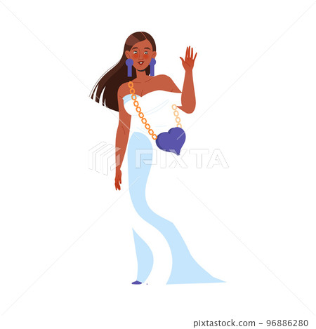 Famous Woman Celebrity in Elegant Dress Standing and Waving Hand Vector Illustration Famous Woman Celebrity in Elegant Dress Standing and Waving Hand Vector Illustration 96886280