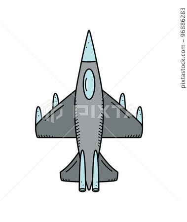 Military fighter plane, vector doodle icon. Vector illustration of war aviation equipment. Isolate on white. 96886283
