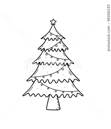 Christmas tree is traditionally decorated with toys and garlands. Vector illustration symbol of Christmas and New year. 96886285