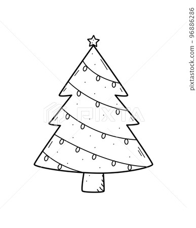 Christmas tree is traditionally decorated with toys and garlands. Vector illustration symbol of Christmas and New year. 96886286