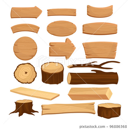 Wooden Signboard and Wood Material with Log, Tree Stump and Plank Big Vector Set 96886368