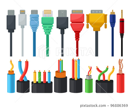 Copper Wires as Electrical Cables for Power Transmission Big Vector Set 96886369