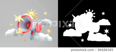 promotion concept loudspeaker with clouds and stars around 3d render with alpha promotion concept loudspeaker with clouds and stars around 3d render with alpha 96886385
