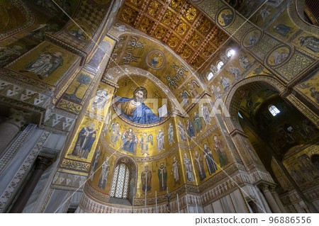 interior of the Cathedral of Monreale detail of the apse. interior of the Cathedral of Monreale detail of the apse. 96886556