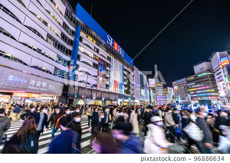 Tokyo Cityscape, Japan Many people are at Ikebukuro Station in December. Illumination lights up in front of the station = 3 days Tokyo Cityscape, Japan Many people are at Ikebukuro Station in December. Illumination lights up in front of the station = 3 days 96886634
