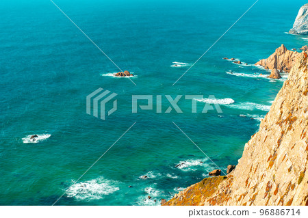 Atlantic ocean view with cliff. View of Atlantic Coast at Portugal, Cabo da Roca. Summer day Atlantic ocean view with cliff. View of Atlantic Coast at Portugal, Cabo da Roca. Summer day 96886714
