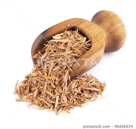 Catuaba bark in wooden scoop, isolated on white background. Trichilia catigua bark. Chuchuhuasha, Tatuaba, Pau de Reposta, Piratancara and Caramuru. Catuaba bark in wooden scoop, isolated on white background. Trichilia catigua bark. Chuchuhuasha, Tatuaba, Pau de Reposta, Piratancara and Caramuru. 96886834