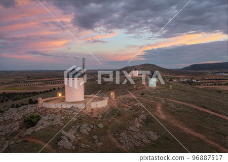 Windmills. These iconic towers over their skylines of la Mancha. Windmills. These iconic towers over their skylines of la Mancha. 96887517