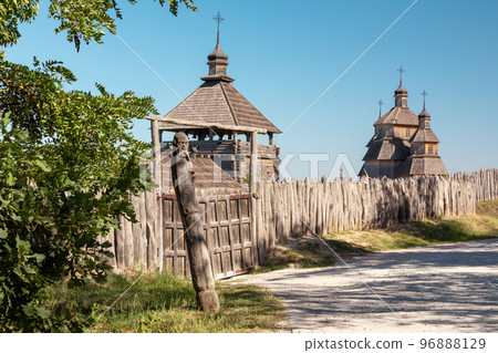 Zaporozhian Sich wooden fort facade, Khortytsia 96888129