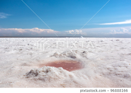 Pink water puddle on salt lake, Sivash sea spa 96888166