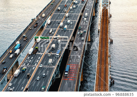 Aerial view of an expressway bridge in okyo, Japan 96888635