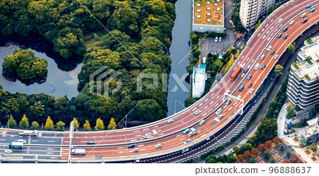 Aerial view of Minato, Tokyo, Japan 96888637