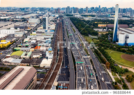Aerial view of an expressway bridge in Tokyo, Japan Aerial view of an expressway bridge in Tokyo, Japan 96888644