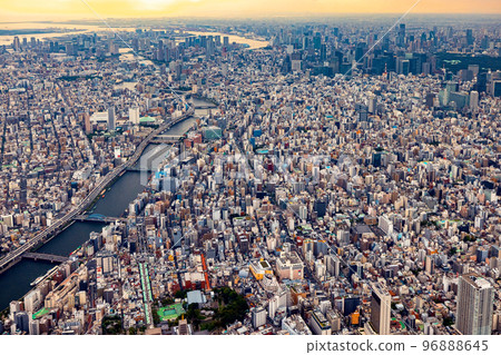 Aerial view of the Sumida River in Tokyo Aerial view of the Sumida River in Tokyo 96888645