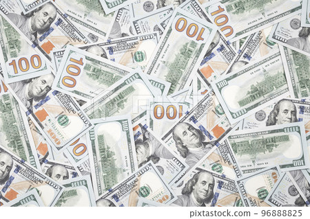 Lots of hundred dollar bills. cash money background. Top view 96888825