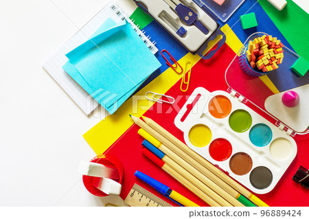 Office supplies and stationery isolate on a white background. Top view flat lay background, copy space. 96889424