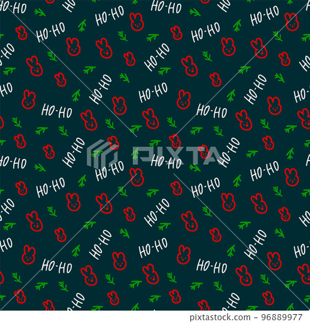 New Year's background with hares and New Year's letters. Merry Christmas and Happy New Year for posters, holiday covers. In a doodle background of Christmas trees and hares. 96889977