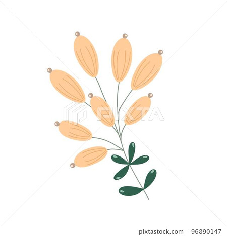 Christmas plant, decorative branch with leaves, light orange berries for home decor, festive holiday arrangement, vector illustration for seasonal greeting card, invitation, banner Christmas plant, decorative branch with leaves, light orange berries for home decor, festive holiday arrangement, vector illustration for seasonal greeting card, invitation, banner 96890147