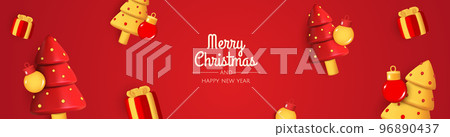 Christmas banner. Xmas background design with realistic christmas ball, gift and christmas tree. 96890437